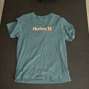 Hurley Men's Blue T-Shirt with Orange Logo size Large